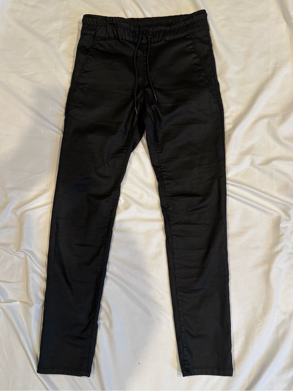 Bevy Flog Shely Pants Womens 26 Black Tonal Check Drawstring Stretch Pull On